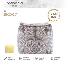 Gray Pouf Ottoman Cover Boho Bean Bag Stool 20x20x20 - thumbnail 2
