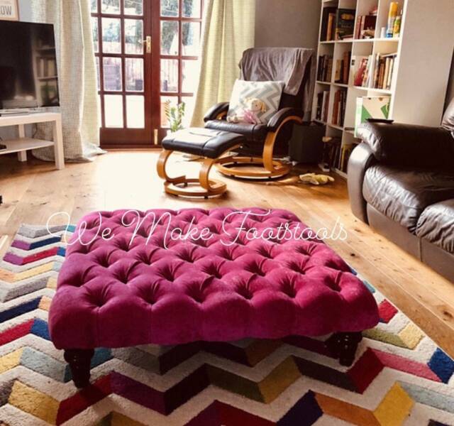 Magenta Velvet Chesterfield Footstool/Coffee Table Pouffe - image 1