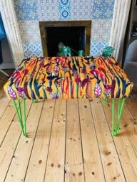 Handmade Footstool Hairpin Legs, Industrial Furniture, Large Ottoman