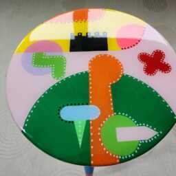 Round Wooden Coffee Table Pink Epoxy Resin Art Side Table - thumbnail 4
