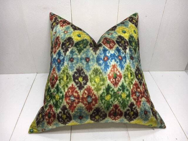 Ikat Silk Pillow Cover 20x20, Handwoven Accent - image 1