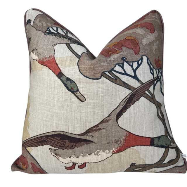 Luxury Designer Mulberry Flying Ducks Stone Brown Cushion Pillow Cover - image 1