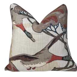 Luxury Designer Mulberry Flying Ducks Stone Brown Cushion Pillow Cover