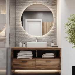 Sleek Led Mirror, Luxury Vanity Round Mirror With Backlight, Elegant Lights, Frameless - thumbnail 2