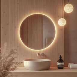 Sleek Led Mirror, Luxury Vanity Round Mirror With Backlight, Elegant Lights, Frameless - thumbnail 3