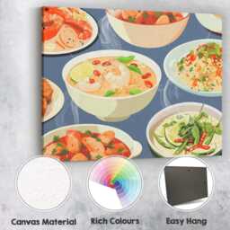 Asian Seafood Curry Rice & Soup Food Pattern Canvas Wall Art Print Decor Picture Ready To Hang - thumbnail 2