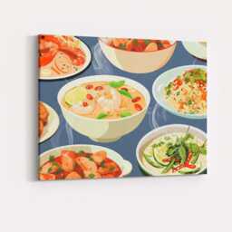 Asian Seafood Curry Rice & Soup Food Pattern Canvas Wall Art Print Decor Picture Ready To Hang - thumbnail 4