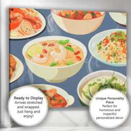 Asian Seafood Curry Rice & Soup Food Pattern Canvas Wall Art Print Decor Picture Ready To Hang - thumbnail 3