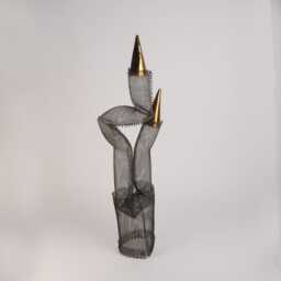 steel Wire Mesh Sculpture With 18K Gold Ceramic, Modern Mantle Decor - thumbnail 3
