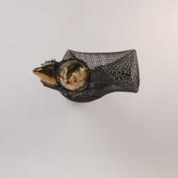 steel Wire Mesh Sculpture With 18K Gold Ceramic, Modern Mantle Decor - thumbnail 4
