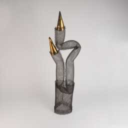 steel Wire Mesh Sculpture With 18K Gold Ceramic, Modern Mantle Decor