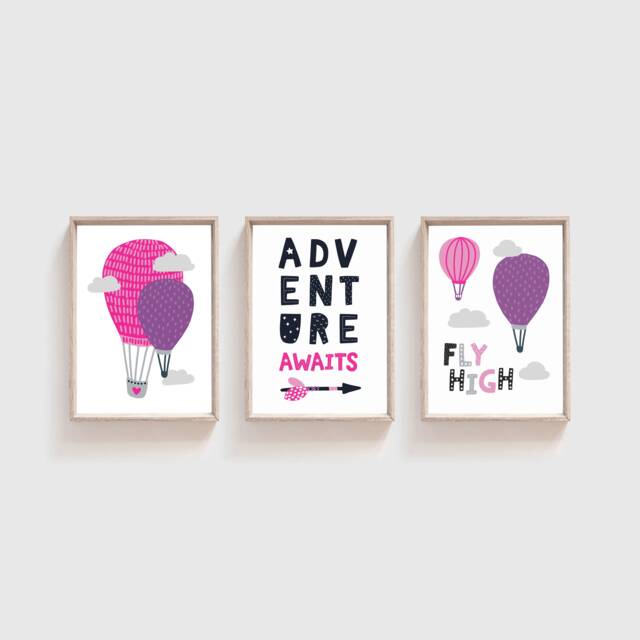 Set Of 3 Girls Nursery Prints, Playroom, Wall Art, Adventure Awaits, Bedroom Decor, Prints - image 1
