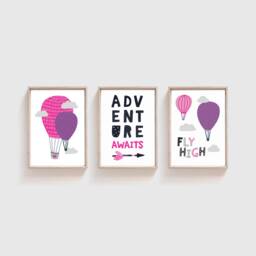 Set Of 3 Girls Nursery Prints, Playroom, Wall Art, Adventure Awaits, Bedroom Decor, Prints - thumbnail 1