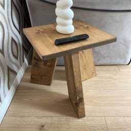 Small Coffee Table, Chunky 3-Leg Wooden Side Table - Antique Pine Finish, Handmade in Uk, Delivered Fully Assembled - thumbnail 2