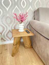 Small Coffee Table, Chunky 3-Leg Wooden Side Table - Antique Pine Finish, Handmade in Uk, Delivered Fully Assembled