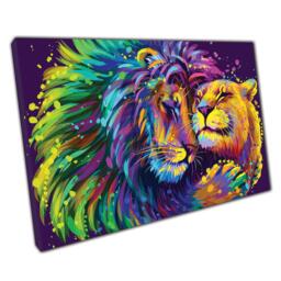 Lion Lioness Cuddle Embrace Canvas Art Print Colorful Wildlife Decor For Home Office - thumbnail 1
