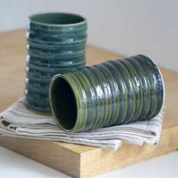 Sale - Hand Thrown Textural Pottery Vase in Forest Green Or Ice Blue - thumbnail 2