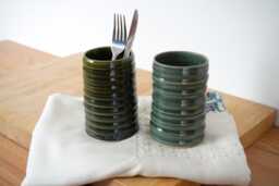 Sale - Hand Thrown Textural Pottery Vase in Forest Green Or Ice Blue - thumbnail 1