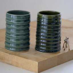 Sale - Hand Thrown Textural Pottery Vase in Forest Green Or Ice Blue - thumbnail 3