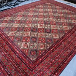 10x13 High Quality Large Afghan Rug, Geometric Design Oriental Turkmen Rug, Organic Dyes Wool Handmade Area Red Living Room Carpet - thumbnail 2