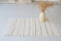 Small Handwoven Cream Rug, Bedroom Rug Cotton Bohemian Decor, Kitchen Nursery Kids Room Washable Hand Loomed Rug - thumbnail 1
