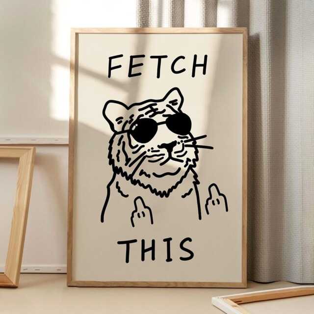 Fetch This Tiger Art Canvas Poster, Trendy Wall Art, Funny Aesthetic Decor, Retro Home Printed Gift - image 1