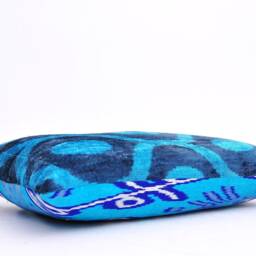 Handloom Silk Velvet Ikat Pillow Cover, Medium Blue Accent - thumbnail 4