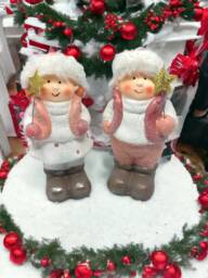Christmas Ceramic Figurines Glitter Girl & Boy Ornaments - thumbnail 1