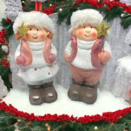 Christmas Ceramic Figurines Glitter Girl & Boy Ornaments - thumbnail 2