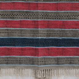 Handwoven Block Print Rug Red & Blue Striped Dhurrie, 4x6 Cotton - thumbnail 4