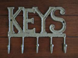Keys Key Rack/Metal Wall Sign With Hooks Hanger Holder Art Entrance Foyer Mudroom Sage Green Or Pick Color - thumbnail 1