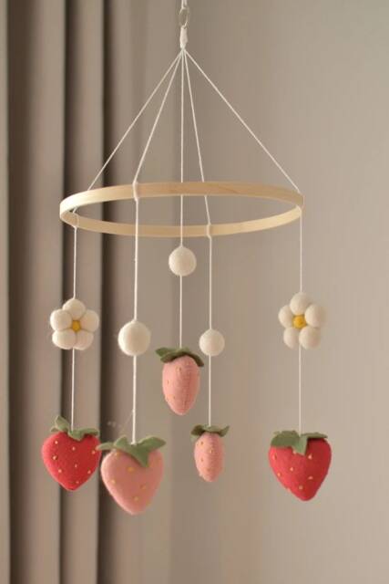 strawberry Mobile/Baby Mobile/Fruit Felt Mobile/strawberry Decoration/strawberry Nursery Decor/Fruit Baby Mobile/ - image 1
