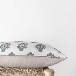 Blue-Green Floral Pillow Cover - Printed Decorative Cushion in Organic Cotton - thumbnail 3