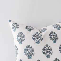 Blue-Green Floral Pillow Cover - Printed Decorative Cushion in Organic Cotton - thumbnail 2