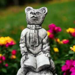 Concrete Bear Statue Reading Book Hedgehog Figurine in Log Stone Forest Animal Sculpture Cement Garden Ornament Outdoor Yard Decor Gift - thumbnail 2