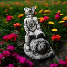 Concrete Bear Statue Reading Book Hedgehog Figurine in Log Stone Forest Animal Sculpture Cement Garden Ornament Outdoor Yard Decor Gift - thumbnail 4