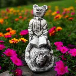 Concrete Bear Statue Reading Book Hedgehog Figurine in Log Stone Forest Animal Sculpture Cement Garden Ornament Outdoor Yard Decor Gift - thumbnail 3