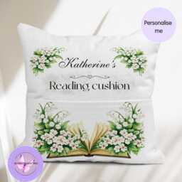 May Birth Flower Cushion Personalised, Lily Of The Valley Gift, Reading Pillow With Pocket, Custom Name Linen Book Lover Present UK - thumbnail 2