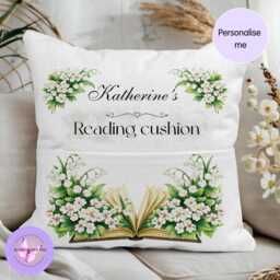 May Birth Flower Cushion Personalised, Lily Of The Valley Gift, Reading Pillow With Pocket, Custom Name Linen Book Lover Present UK - thumbnail 1