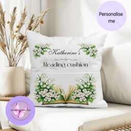 May Birth Flower Cushion Personalised, Lily Of The Valley Gift, Reading Pillow With Pocket, Custom Name Linen Book Lover Present UK - thumbnail 3