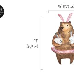 Bear & Bunny Wall Decal, Kids Friendly Decor, Ballerina Sticker, Children Illustration Cartoon Decor #15W - thumbnail 3