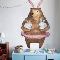 Bear & Bunny Wall Decal, Kids Friendly Decor, Ballerina Sticker, Children Illustration Cartoon Decor #15W - thumbnail 2