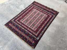 4'2x5'10 Ft Afghan Somak Kilim - Vintage Handwoven Wool Flatweave Rug, Tribal Pattern Carpet, Traditional Area Rug