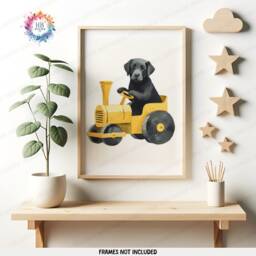Dog Construction Nursery Prints - Set Of 3 Kids Posters - Digger Decor Truck Poster Kid Labrador Print Transport Wall Art Boy Girl - thumbnail 3