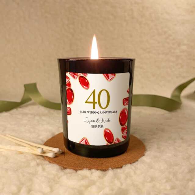 Ruby 40Th Wedding Anniversary Candle Gift Set, Personalised Soy With Couple's Name & Date, Keepsake For Parents Or Grandparents - image 1