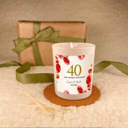 Ruby 40Th Wedding Anniversary Candle Gift Set, Personalised Soy With Couple's Name & Date, Keepsake For Parents Or Grandparents - thumbnail 3