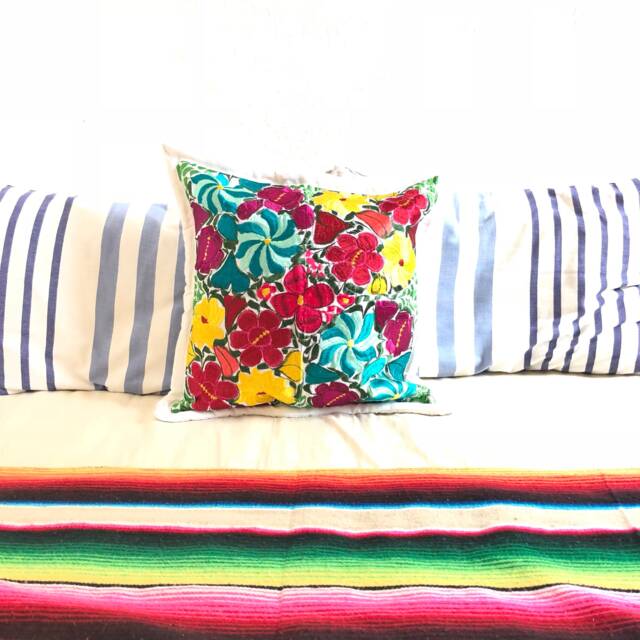Mexican Embroidered Floral Pillow Cover, Home Decor - image 1