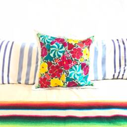Mexican Embroidered Floral Pillow Cover, Home Decor - thumbnail 3