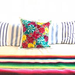 Mexican Embroidered Floral Pillow Cover, Home Decor - thumbnail 1