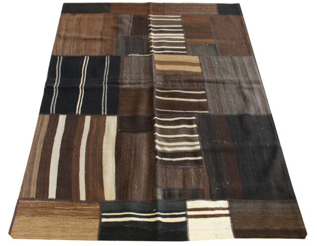 Brown Patchwork Kilim Rug, Bohemian Home Decor - 6.6x4.7 Ft - image 1